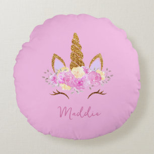 Almofada Redonda Nome Personalizado do Unicorn de Cubo