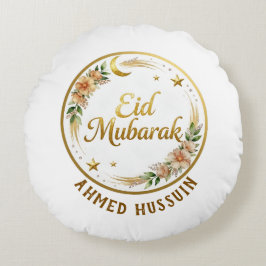 Almofada Redonda Nome Personalizado Eid Mubarak Floral Lua Dourada