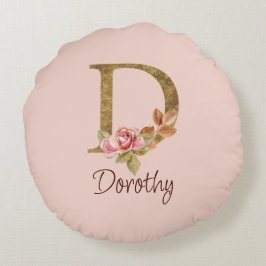 Almofada Redonda Nome Personalizado Folha de Ouro Rosa Cor-de-Rosa 