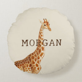 Almofada Redonda Nome Personalizado Giraffe Safari