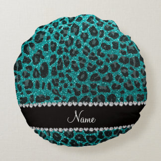 Almofada Redonda Nome personalizado impressão brilhante aqua glitte
