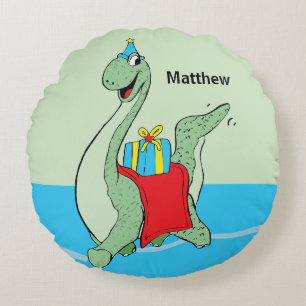 Almofada Redonda Nome Personalizado, Menino, Dinossauro de Aniversá