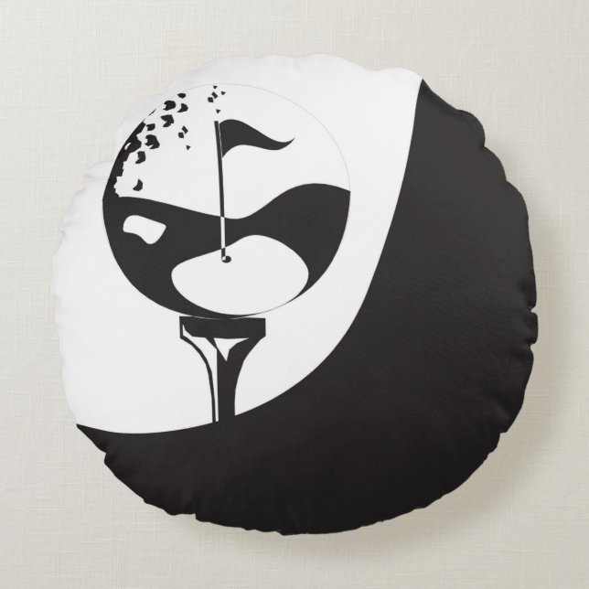 Almofada Redonda Nome Personalizado Olá, Golfe Negro e Branco (Frente)