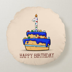 Almofada Redonda Nome Personalizado, primeiro aniversario, Bolo Azu