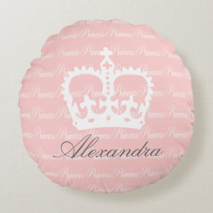 Almofada Redonda Nome Personalizado Princesa Rosa-n-Branco