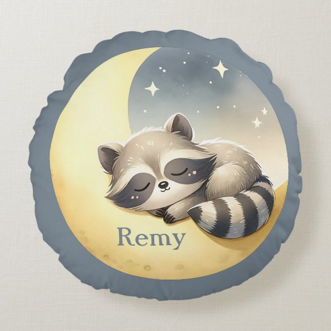 Almofada Redonda Nome personalizado Raccoon no Enfermeiro da Lua (Frente)