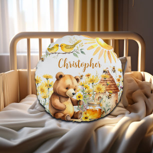 Almofada Redonda Nome Personalizado Urso de Teddy Das Abelhas