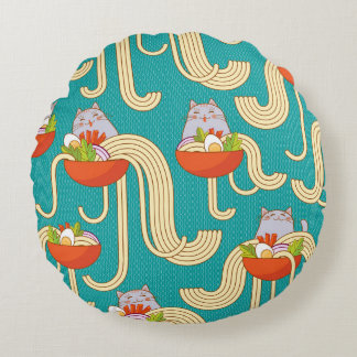 Almofada Redonda Noodles Engraçado Gatos Turquesa Fundo