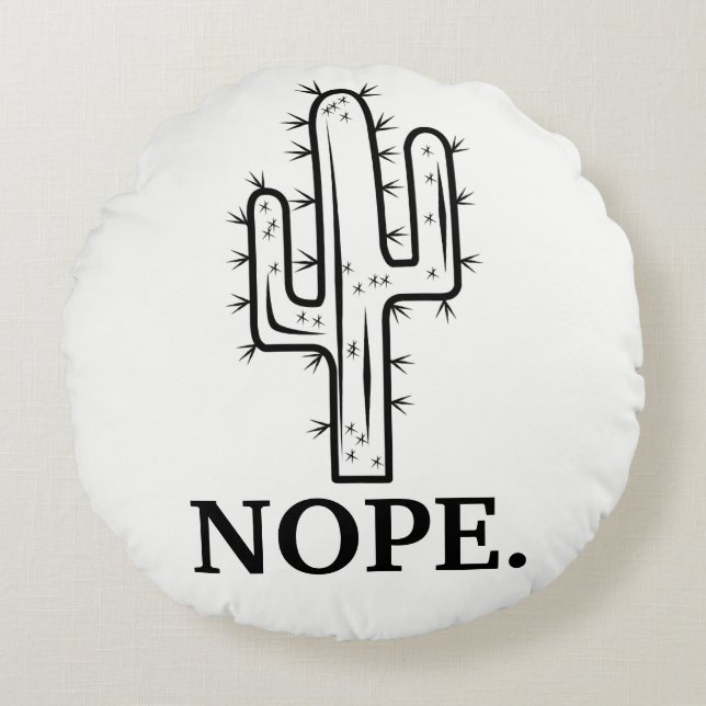 Almofada Redonda Nopa do Cactus Engraçado Negro e Branco (Frente)