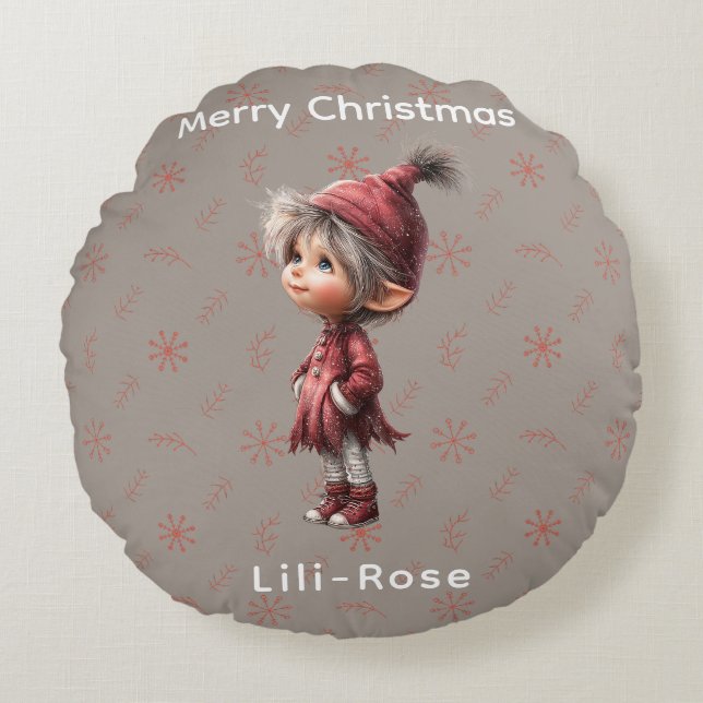 Almofada Redonda North Pole Elf Magic Whimsical Christmas Keepsake (Frente)