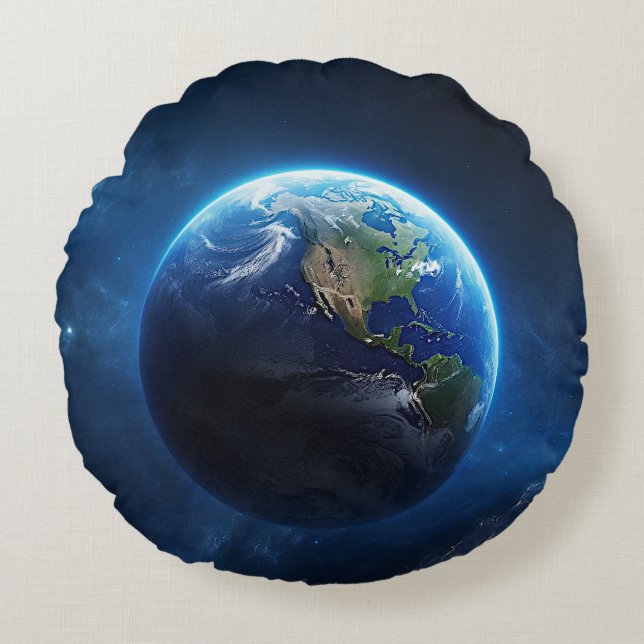 Almofada Redonda Nossa casa de apphire no espaço (Frente)