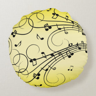 Almofada Redonda Notas de Música do rico Amarelo