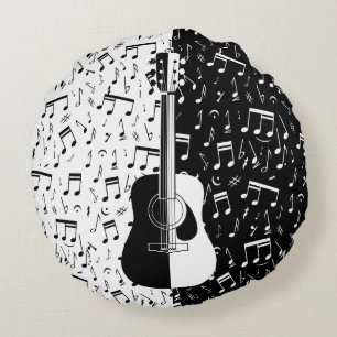 Almofada Redonda Notas preto e branco contemporâneas da música da