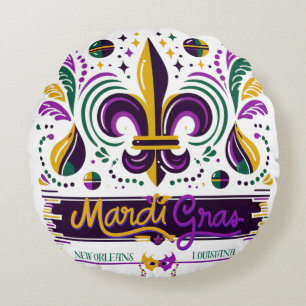 Almofada Redonda Nova Orleans Mardi Gras verde-roxo
