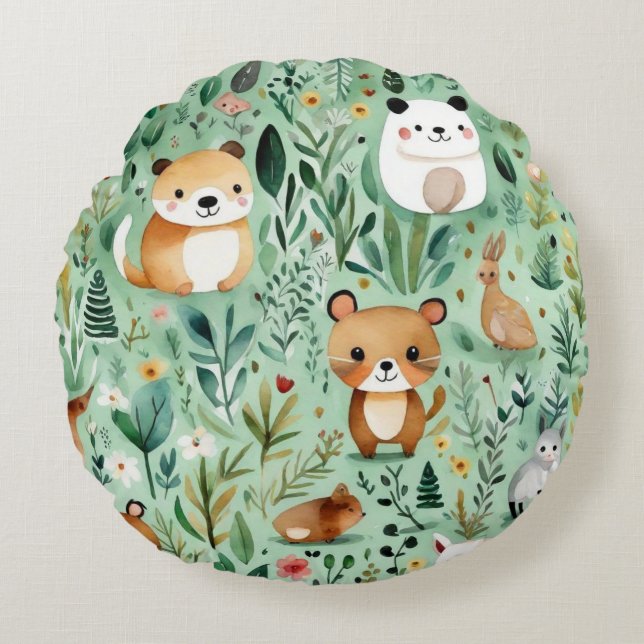 Almofada Redonda Núcleo de algodão, zona verde, paisagem rural (Frente)