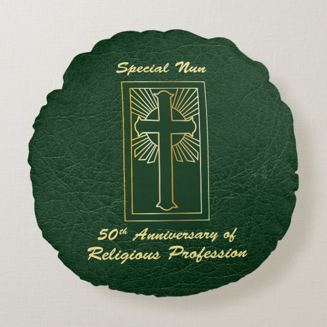 Almofada Redonda Nun 50º Aniversário da Profissão Religiosa Verde (Frente)