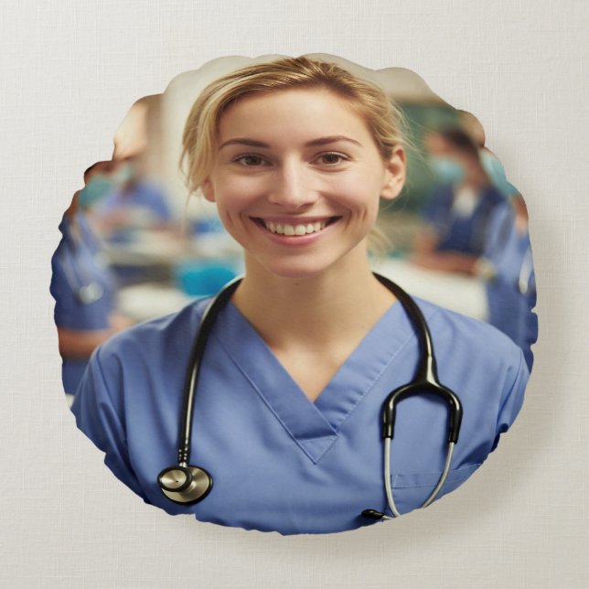 Almofada Redonda Nurse Photo Customize Personalize (Frente)