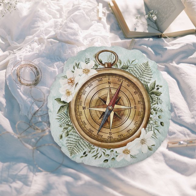 Almofada Redonda Nursorio de Crianças de Compass Floral de Watercol (In situ under sunlight)