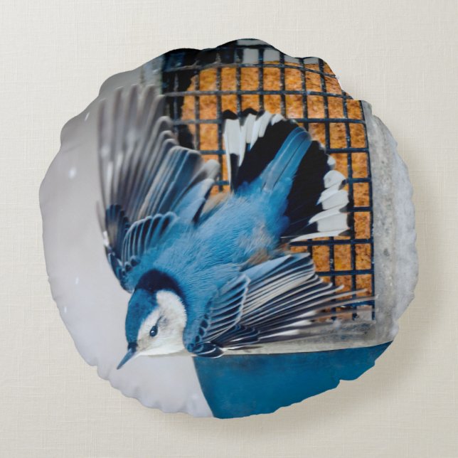 Almofada Redonda Nuthatch Branca em Neve - Foto original (Verso)