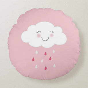 Almofada Redonda Nuvem e Gotas de Chuva Rosa Bebê