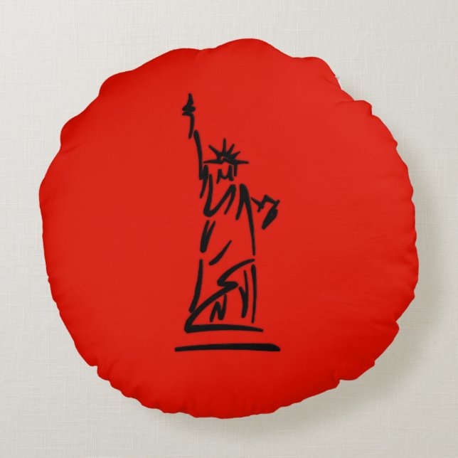 Almofada Redonda NY Lady Liberty Vermelha (Verso)