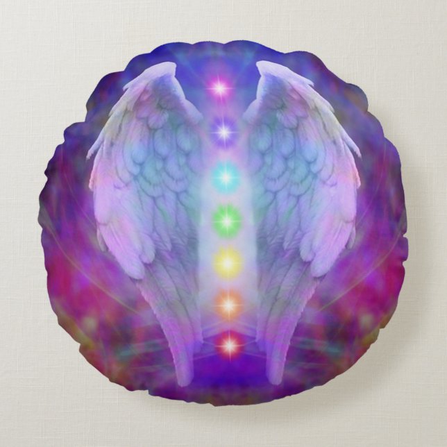 Almofada Redonda O amor, chakra, anjo, deus, curandeiro, curando, (Frente)