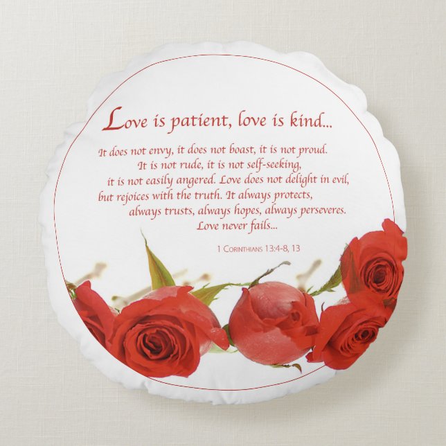Almofada Redonda O Amor é Rosa Vermelha Paciente (Frente)