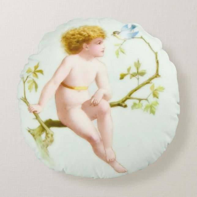 Almofada Redonda O anjo do Ouro de Cherúbil se senta na árvore com  (Frente)