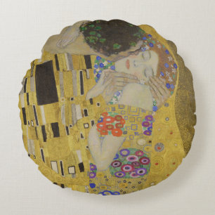 Almofada Redonda O Beijo, Pintura a Óleo Art Nouveau, Gustav Klimt