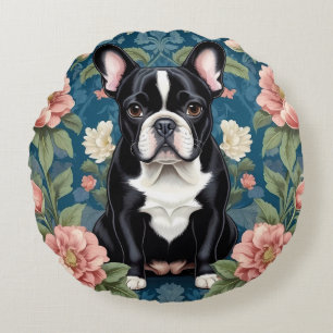 Almofada Redonda O Buldogue Francês William Morris Inspirou Floral