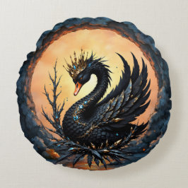 Almofada Redonda O Cisne Obsidiano da Graça ao Luar. No crepúsculo