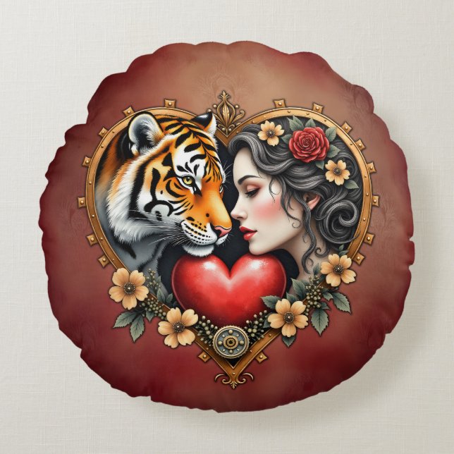 Almofada Redonda O coração da natureza oculta. (Frente)