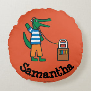 Almofada Redonda O crocodilo legal escuta a música