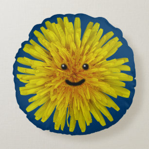 Almofada Redonda O dente-de-leão amarelo de sorriso floresce o