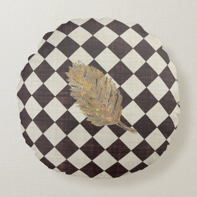 Almofada Redonda O Dourado Travesseiro decorativo redondo Leaf Diam (Frente)