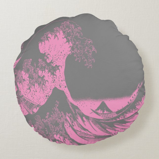 Almofada Redonda O Excelente Wave Round Travesseiro rosa e Cinza (Verso)