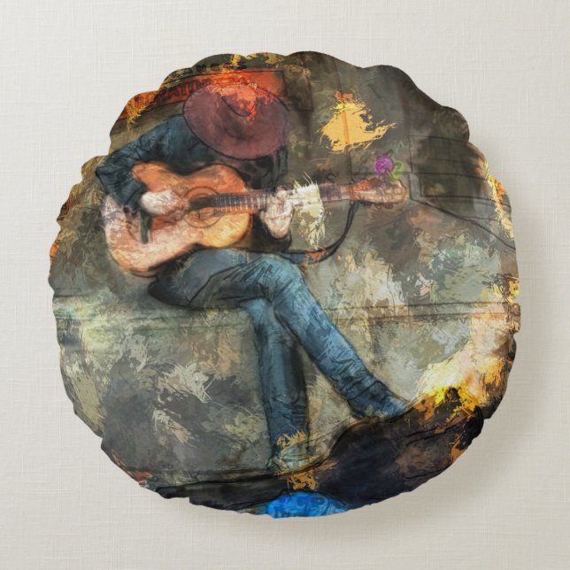 Almofada Redonda O Homem de Violão (Frente)