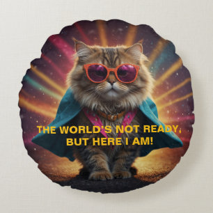 Almofada Redonda O mundo não está pronto - Design de Humor de Gato