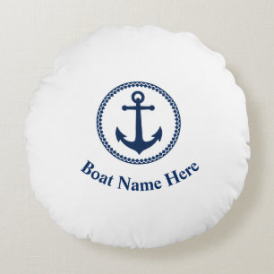 Almofada Redonda O Nome Do Seu Barco Com Âncora Do Mar