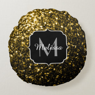 Almofada Redonda O ouro amarelo bonito sparkles monograma