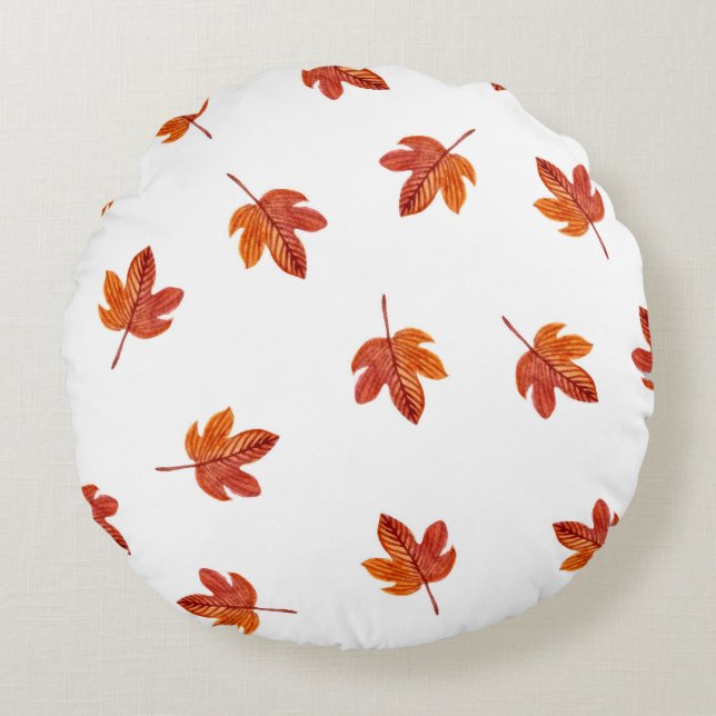 Almofada Redonda O Outono Deixa A Maneira De Aquarela Desenhada (Frente)