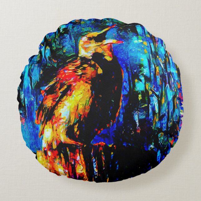 Almofada Redonda O pássaro Solitário 2 (Frente)