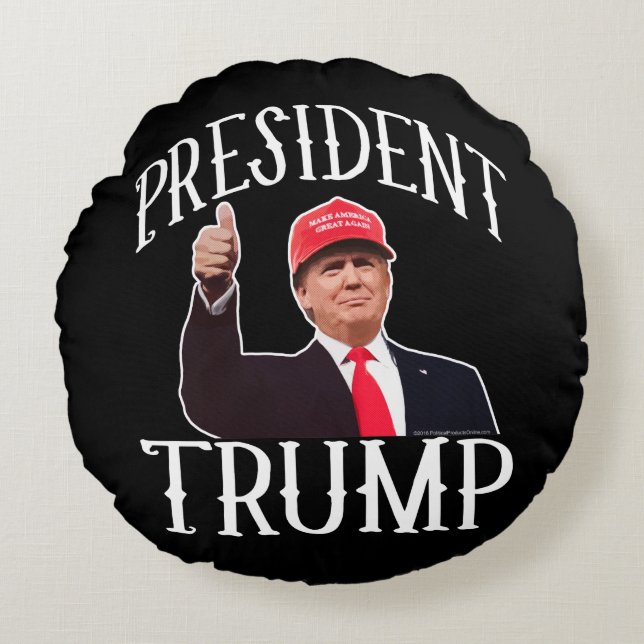 Almofada Redonda O presidente Donald Trump Red Hat manuseia acima (Frente)