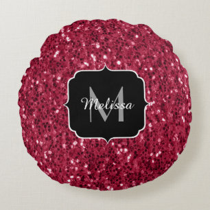 Almofada Redonda O preto vermelho-magenta vermelho-escuro brilha Mo