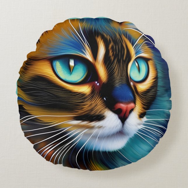 Almofada Redonda O rosto de um belo ponto de Lynx Siamese (Frente)