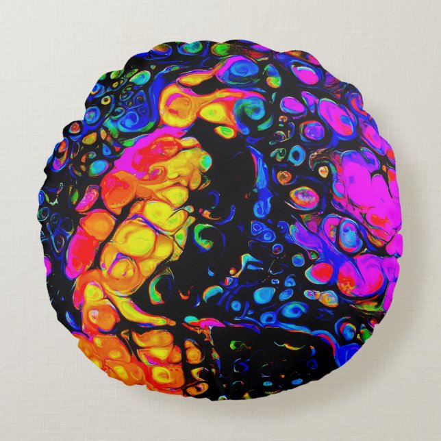 Almofada Redonda O Solitário Pássaro 4: Estilo de Arte Líquida (Frente)