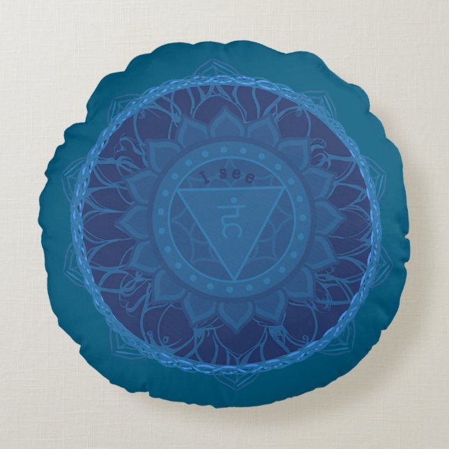 Almofada Redonda O Terceiro Olho Chakra Mandala Ajna Blue (Frente)