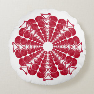 Almofada Redonda o vermelho bicycles a mandala no branco