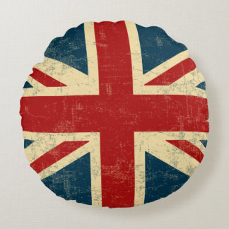 Almofada Redonda O vintage de Union Jack desvaneceu-se