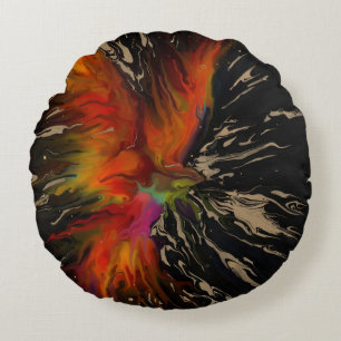 Almofada Redonda O Voo da Fênix – Renascimento Abstrato Ígneo